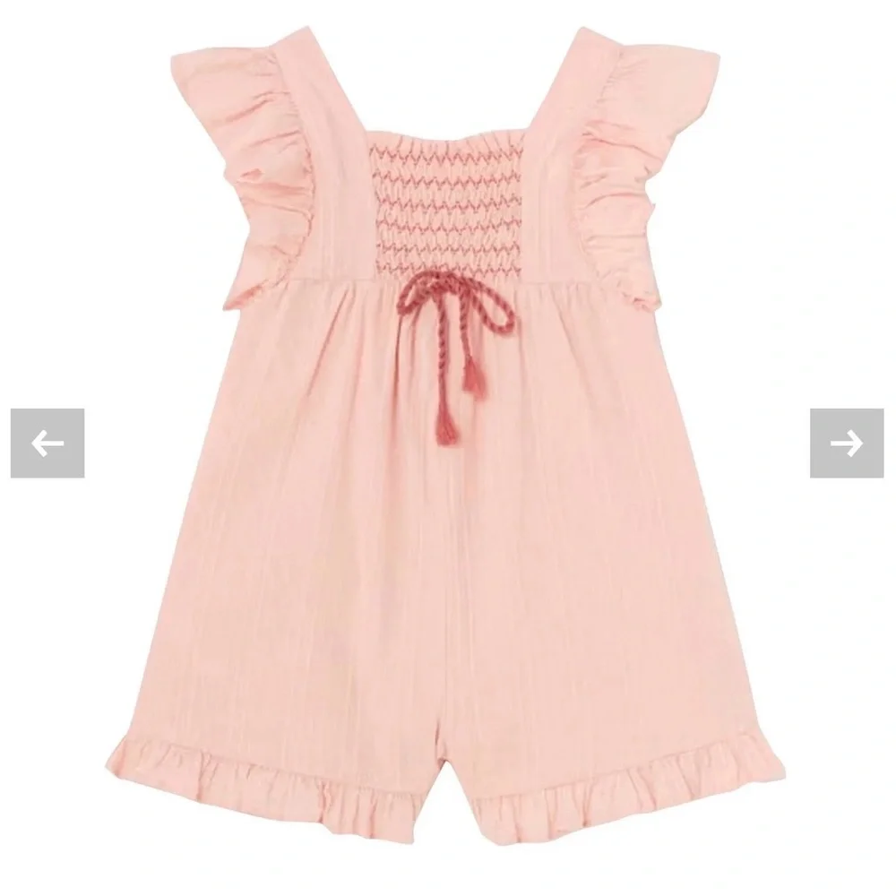 Mayoral Smocked Cotton Baby Girls Play Romper Peach Size 6 Months